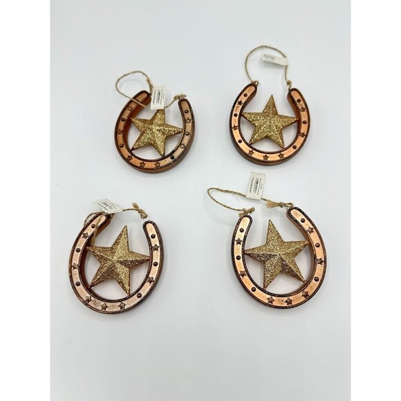 Gold Glitter Barn STAR Horseshoe Christmas Ornament Western Decor Horse Set of 4 - Picture 1 of 4